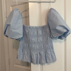 ASTR the label, Sabina Light Blue Puff Sleeve Smocked Women's Top